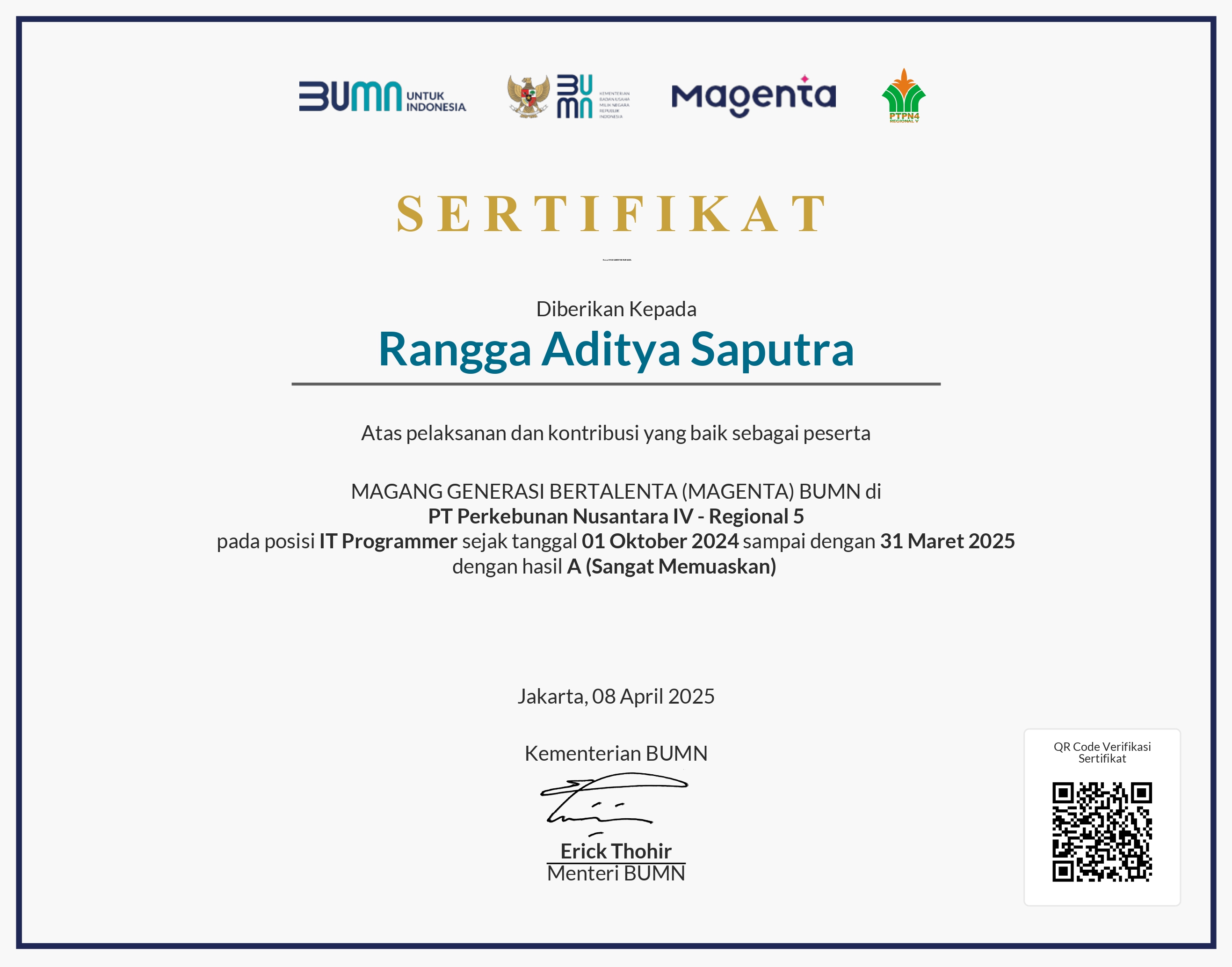 Sertifikat Magang IT Programmer Preview